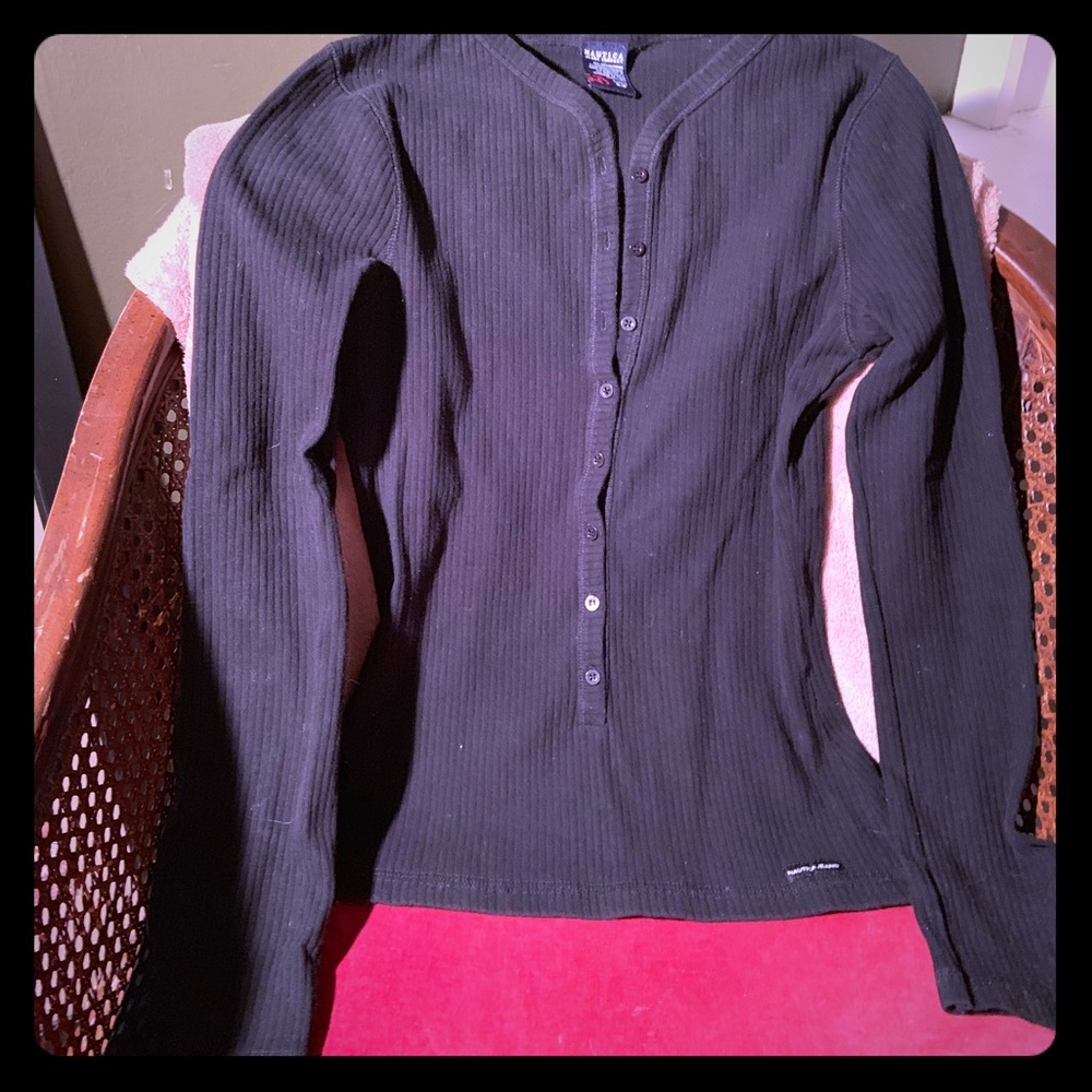 Nautica Black Long Sleeve Ribbed Bodycon Shirt